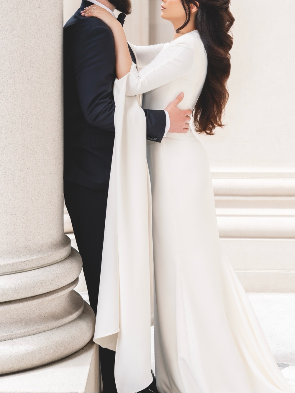 Tara Keely White Long Sleeve Floor-Length Wedding Dress